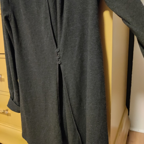 Charcoal Longsleeve Drawstring Cowl Neck Tunic w/ Thumbholes and Button Detail - Picture 6 of 6